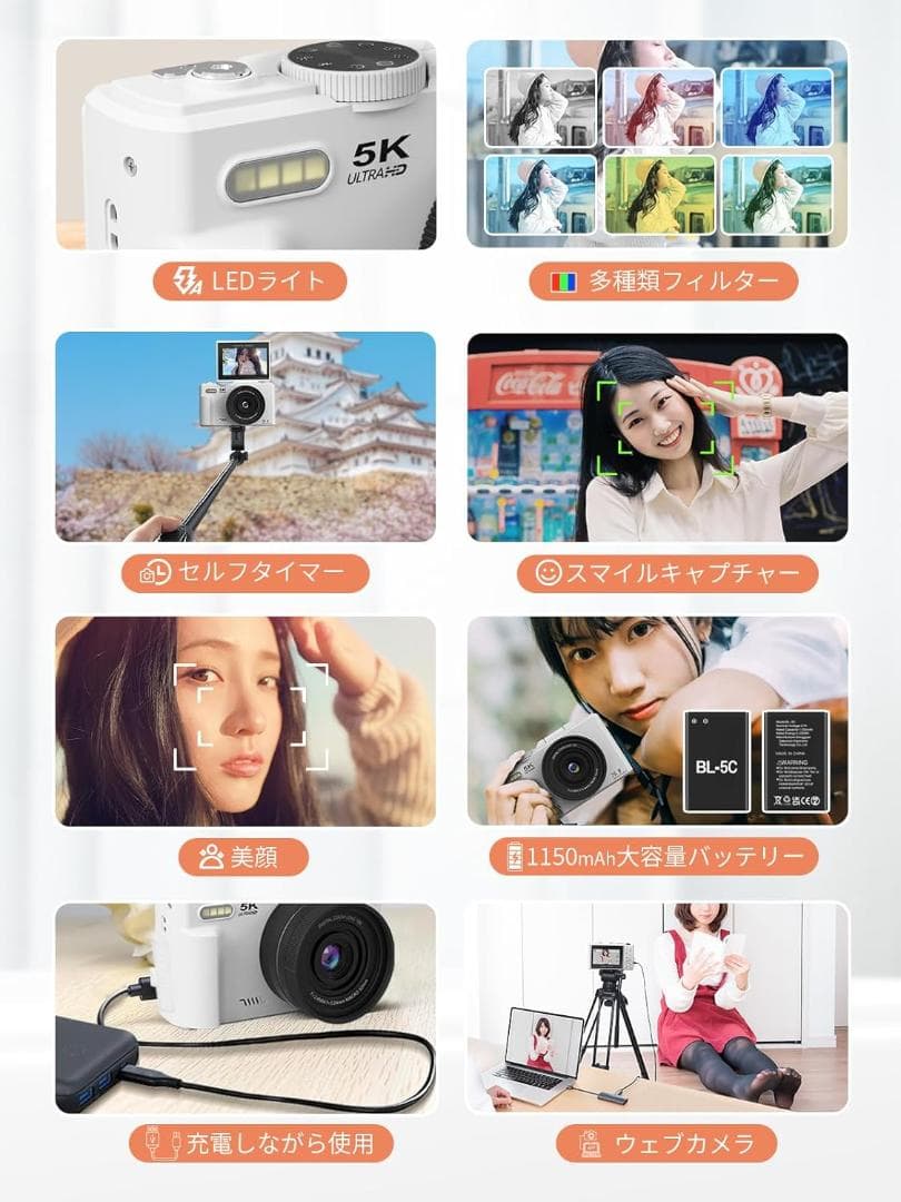 デジカメ スマホに送れる デジタルカメラ WIFI転送機能 7500万画素