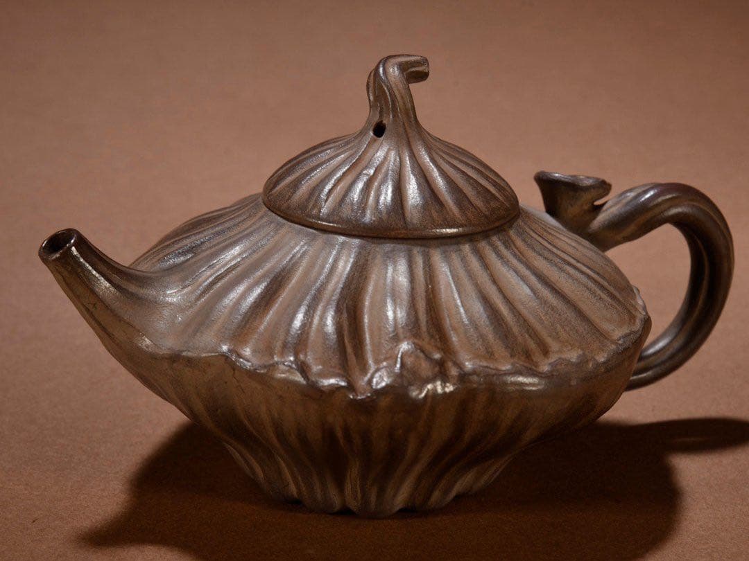 清時代 陳孟侯銘 蓮花形茶壺 宜興紫砂 常滑 朱泥急須 煎茶道具 古茶道具
